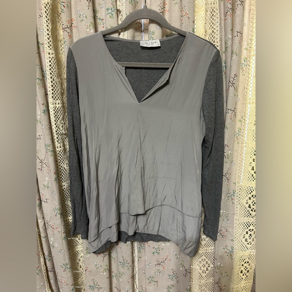Lola & Sophie Layered Mixed Media Long Sleeve Top Gray Size Medium